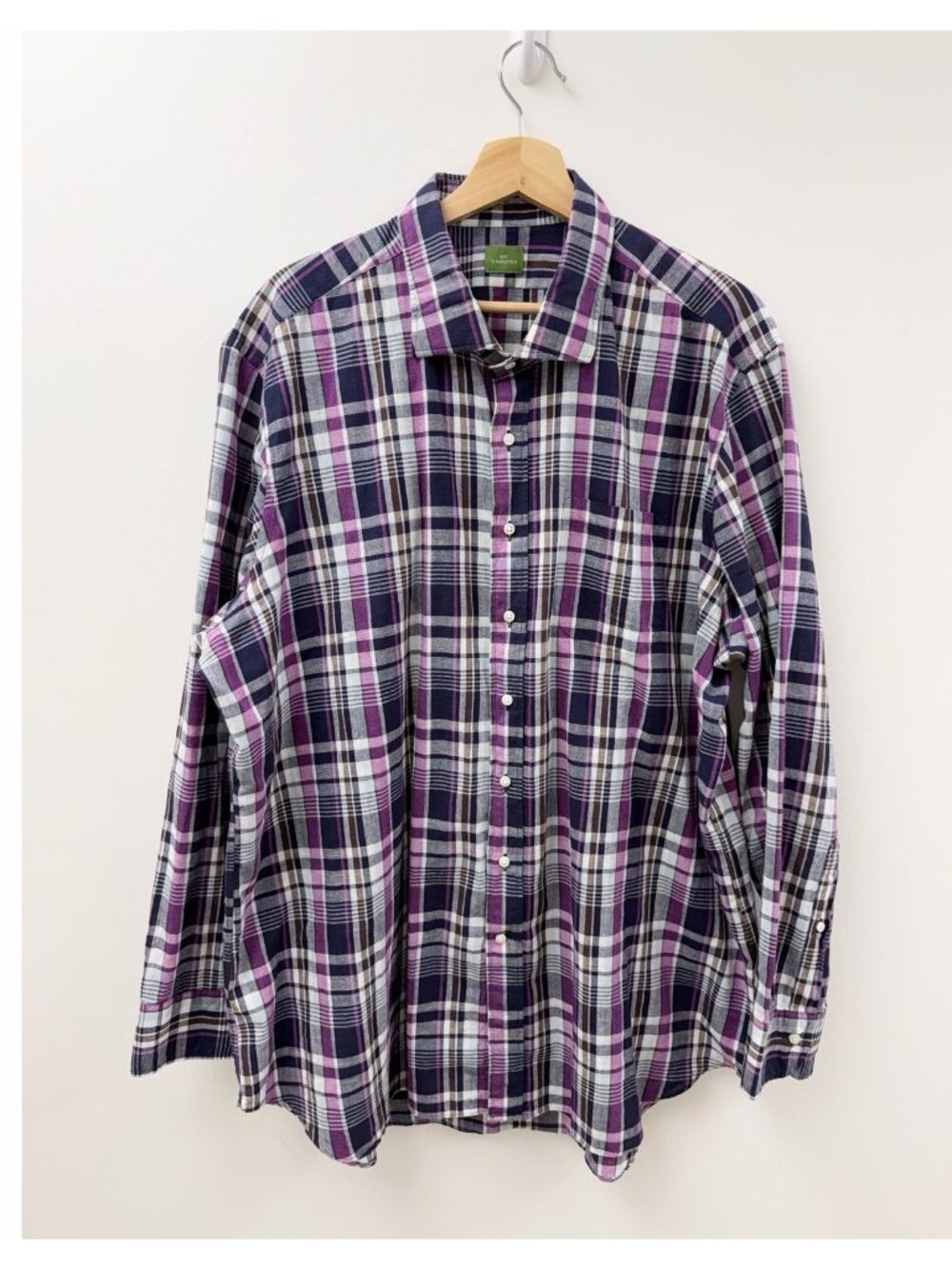 SID MASHBURN Shirt Purple White Blue Plaid Check Button-Up Sz XXL